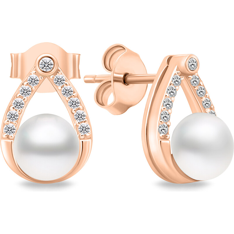 Brilio Silver Pôvabné bronzové náušnice s perlami a zirkónmi EA615R 66615806