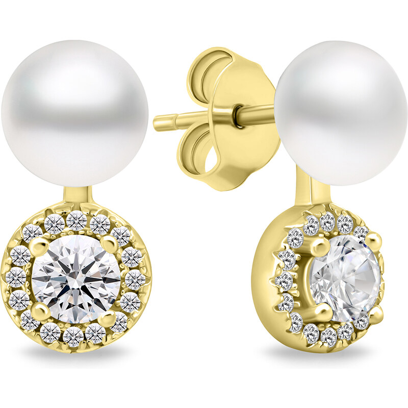 Brilio Silver Elegantné perlové náušnice so zirkónmi EA611Y 66580017