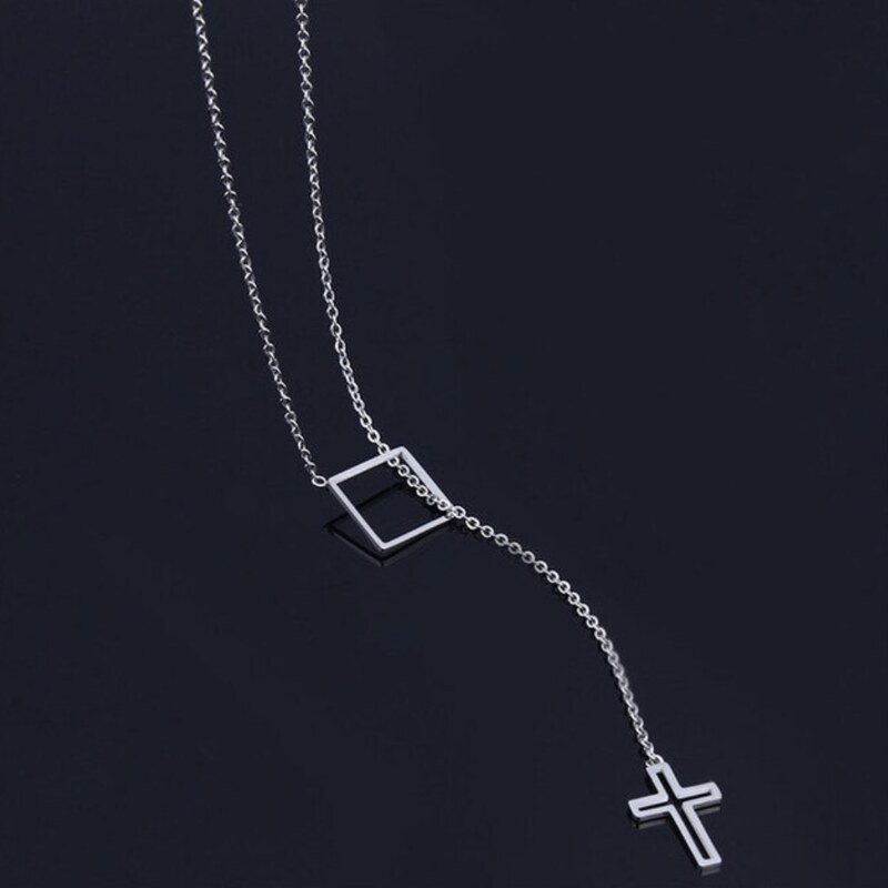 Glory dlhý prevliekací náhrdelník štvorec krížik strieborný 953 36858403