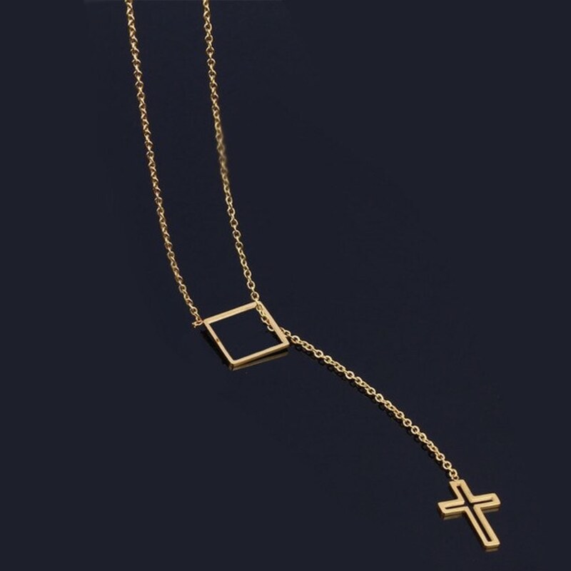 Glory Dlhý prevliekací náhrdelník štvorec krížik zlatý 984 36858404