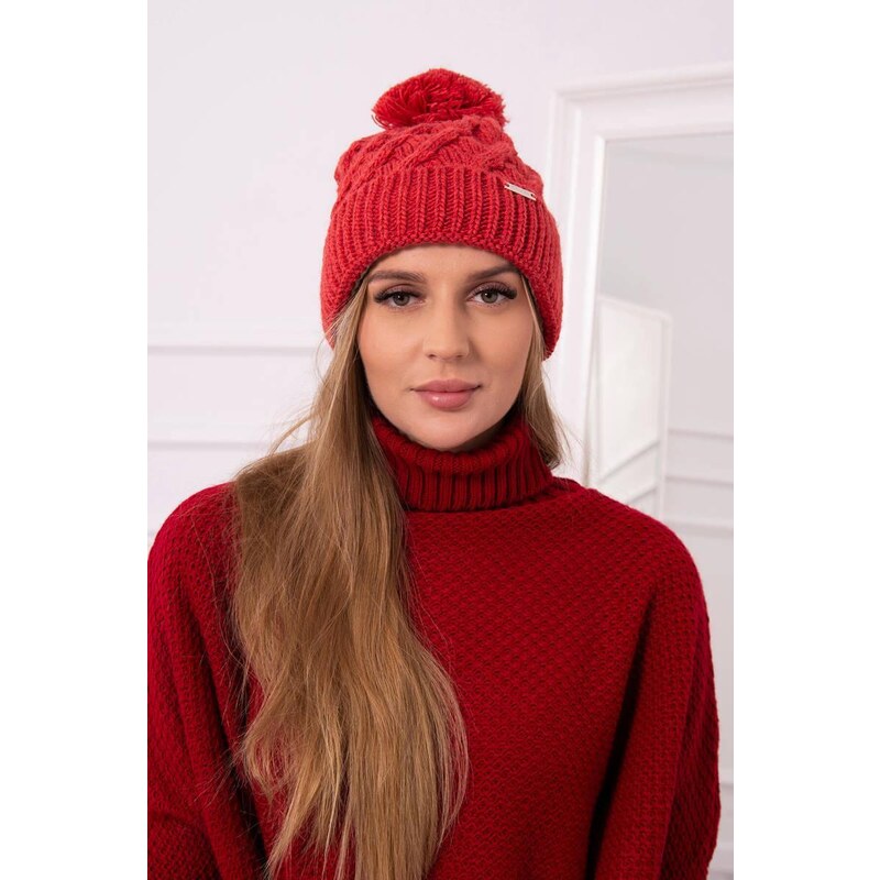 MladaModa Dámska čiapka s brmbolcom Wanda K281 červená 36637043