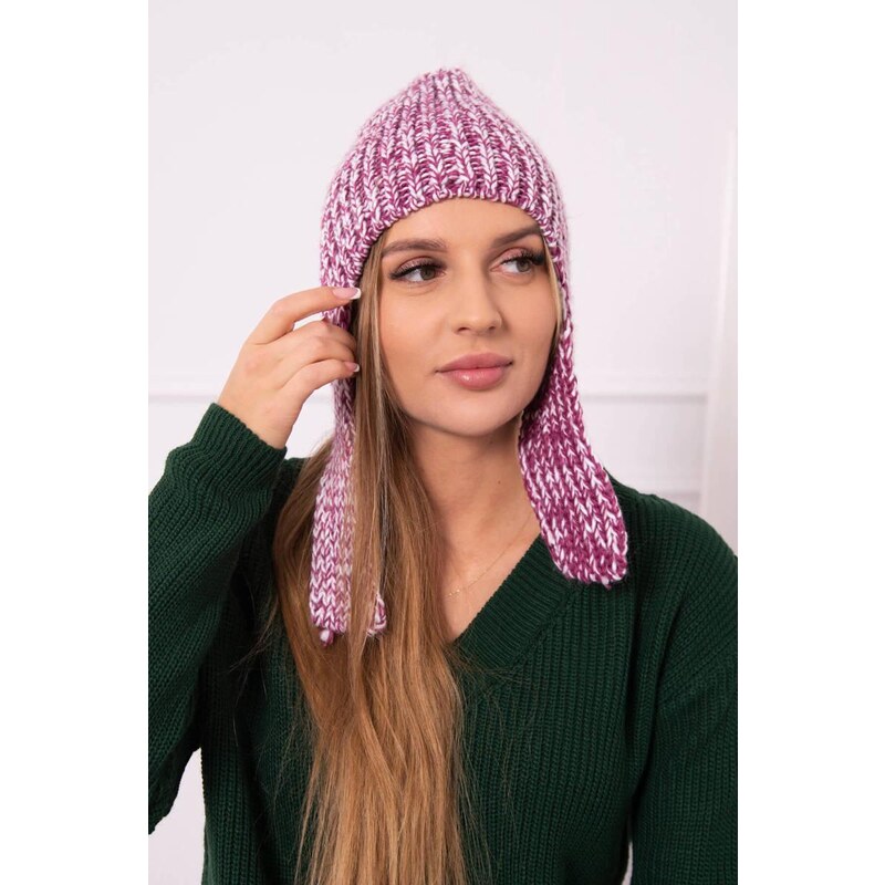 MladaModa Dámska čiapka s dlhými ušami model K314 fialová+biela 36576863