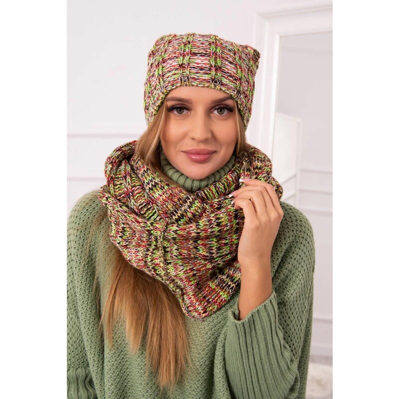 MladaModa Komplet - dámska čiapka s brmbolcom + komín K263 neónovo 36491642