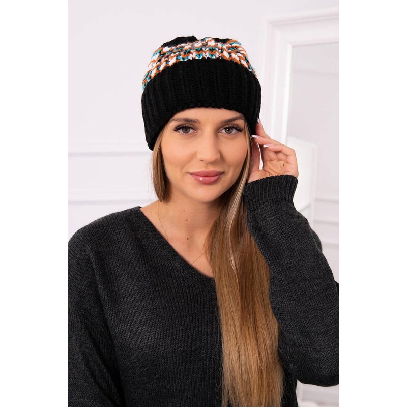 MladaModa Dámska čiapka Iris K348 čierna+mentolová 36800760