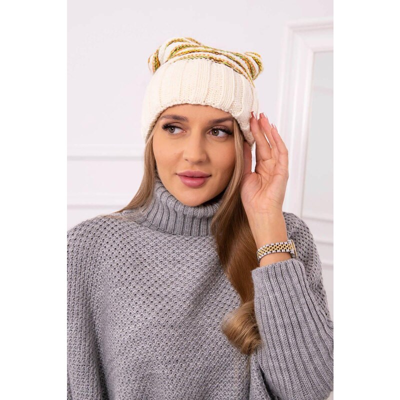 MladaModa Dámska čiapka Feba K330 farba ecru+neónovo zelená 36801649