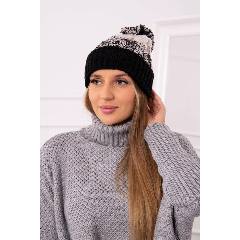 MladaModa Dámska čiapka s brmbolcom Abigail K326 béžová+čierna 36801653