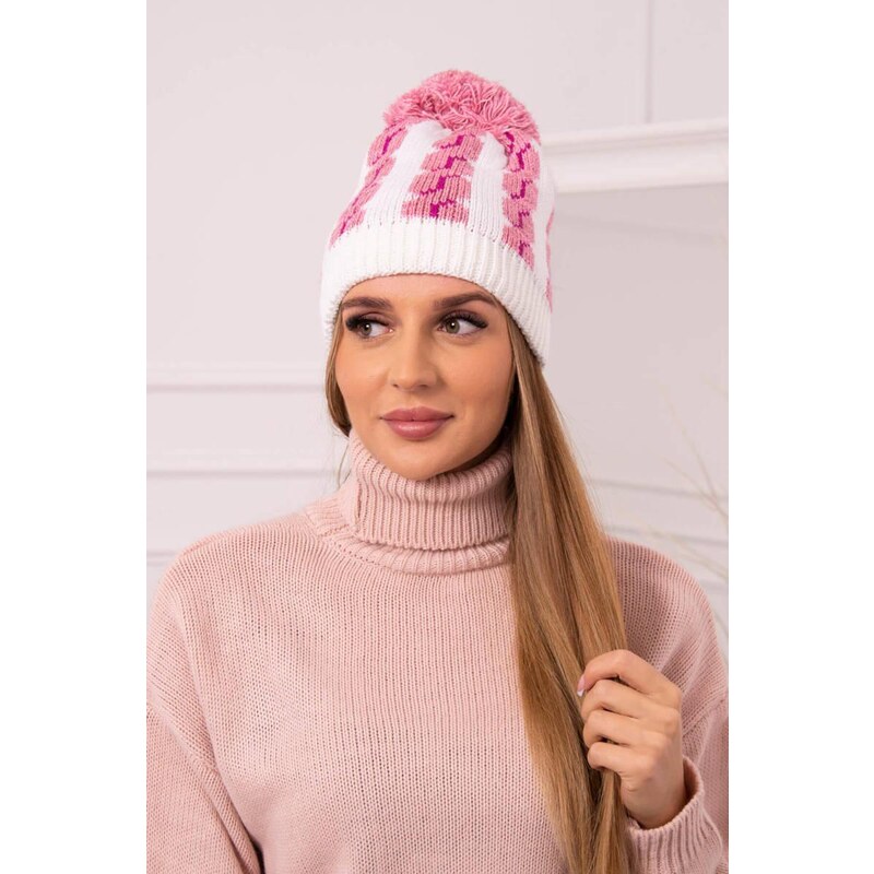 MladaModa Dámska čiapka s brmbolcom Rosalia K323 ružová+biela 36801666