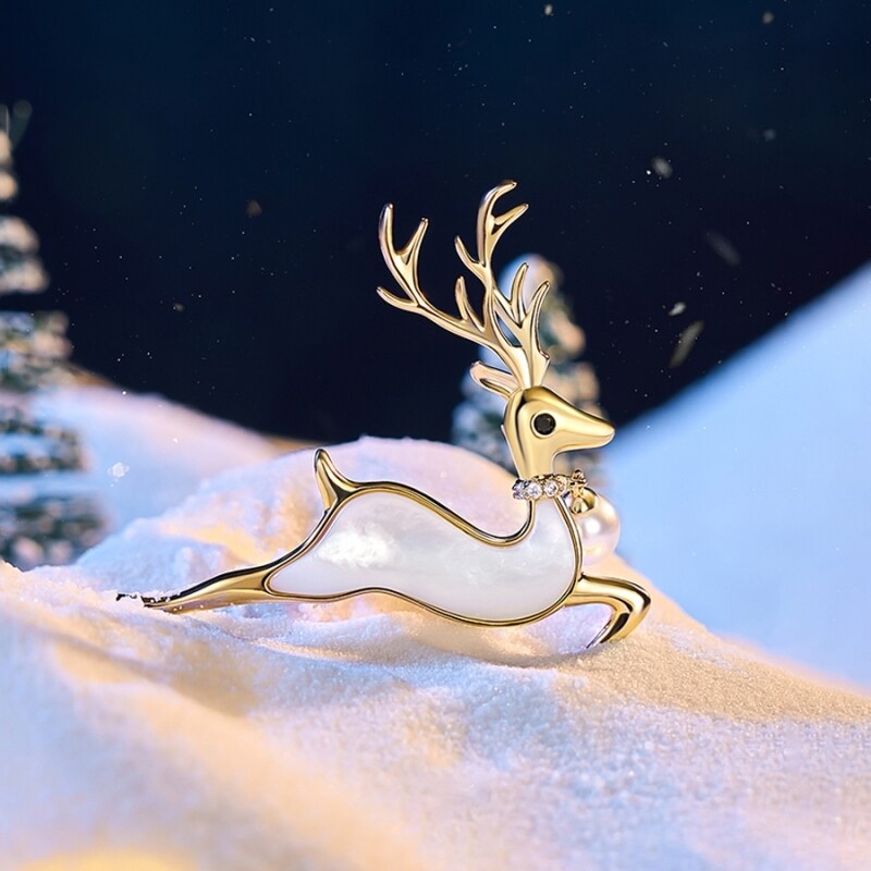 Éternelle Vánoční brož s perlou - jelen