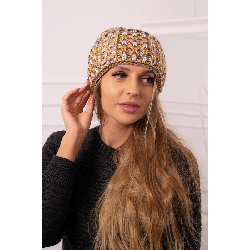 MladaModa Dámska čiapka Klara K311 horčicová+hnedá 36903176