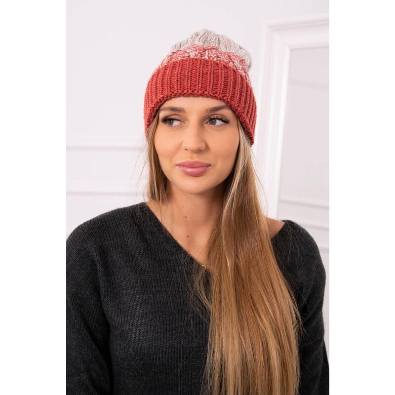 MladaModa Dámska čiapka Samara K346 oranžová+béžová 36917877