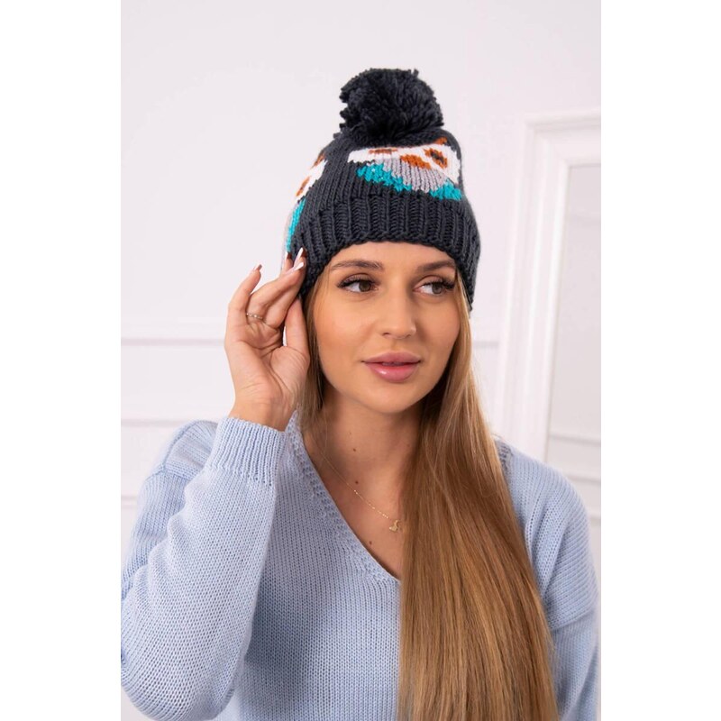 MladaModa Dámska čiapka s brmbolcom Owl K340 námornícka modrá 36917904