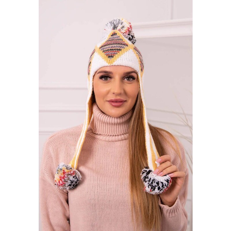 MladaModa Dámska čiapka s dlhými ušami Eunika K322 biela+svetlá žltá 36917934