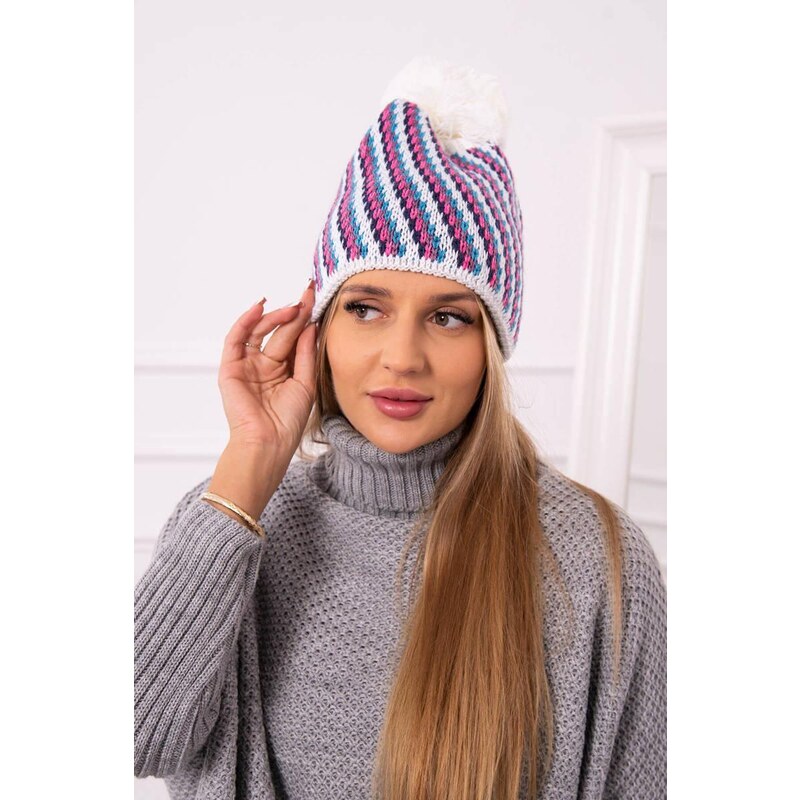 MladaModa Dámska čiapka s brmbolcom Hanna K328 biela+farba džínsová 36917931