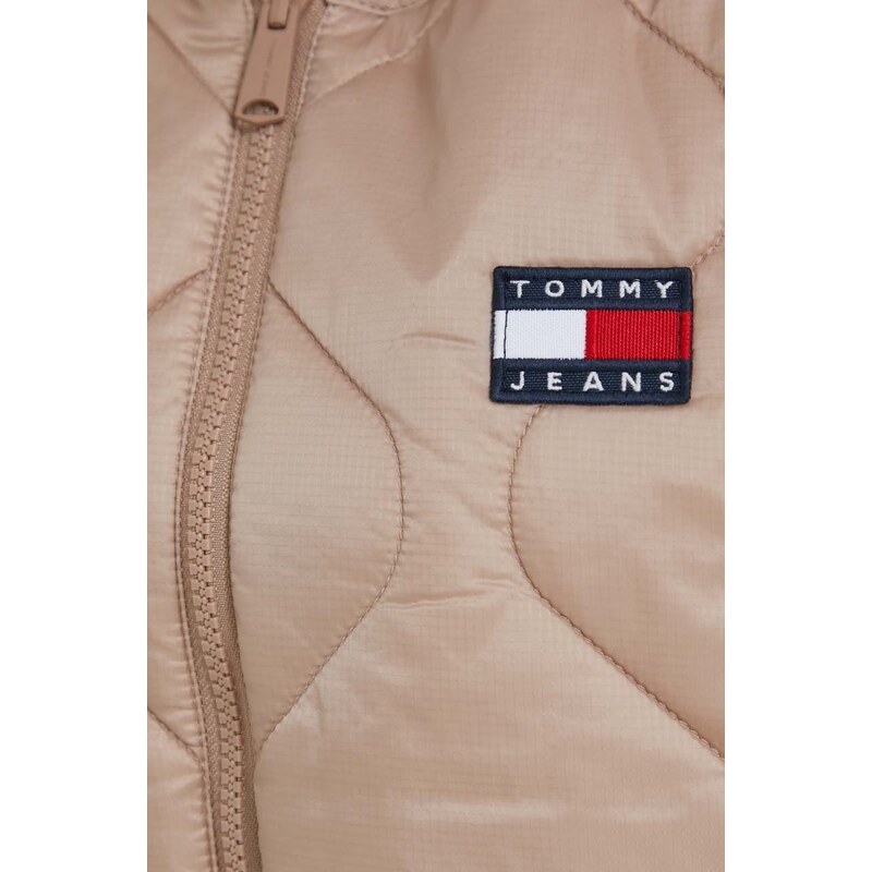 Obojstranná vesta Tommy Jeans dámsky, béžová farba, prechodný