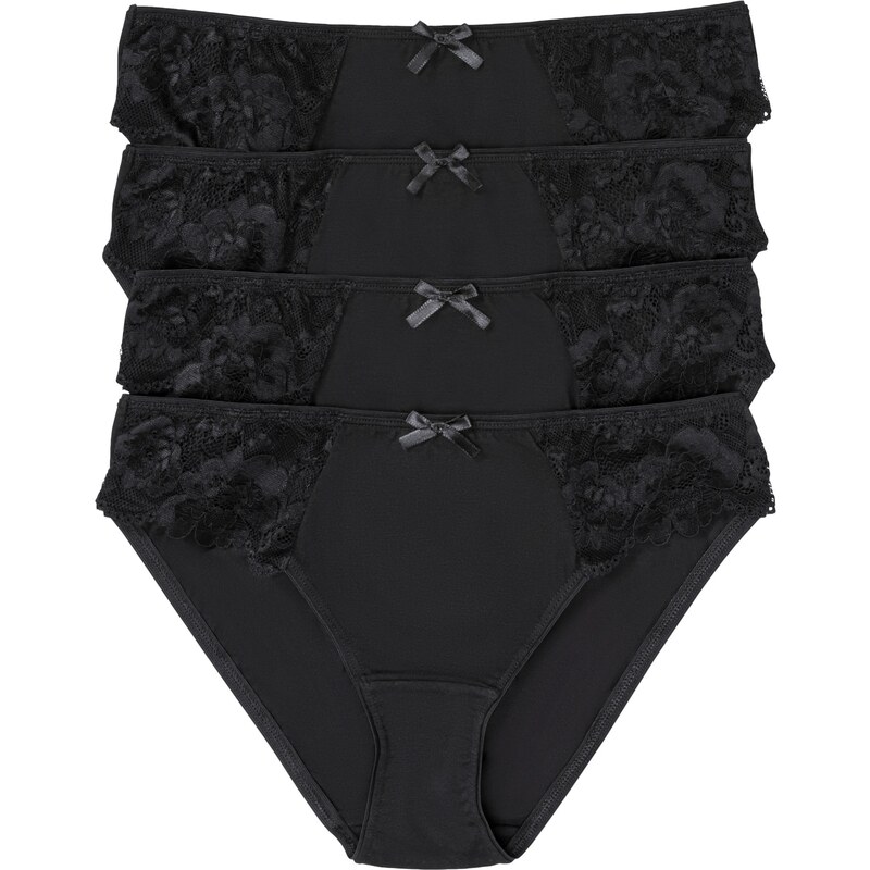 bonprix Nohavičky (4 ks) s čipkou, farba čierna 44915646