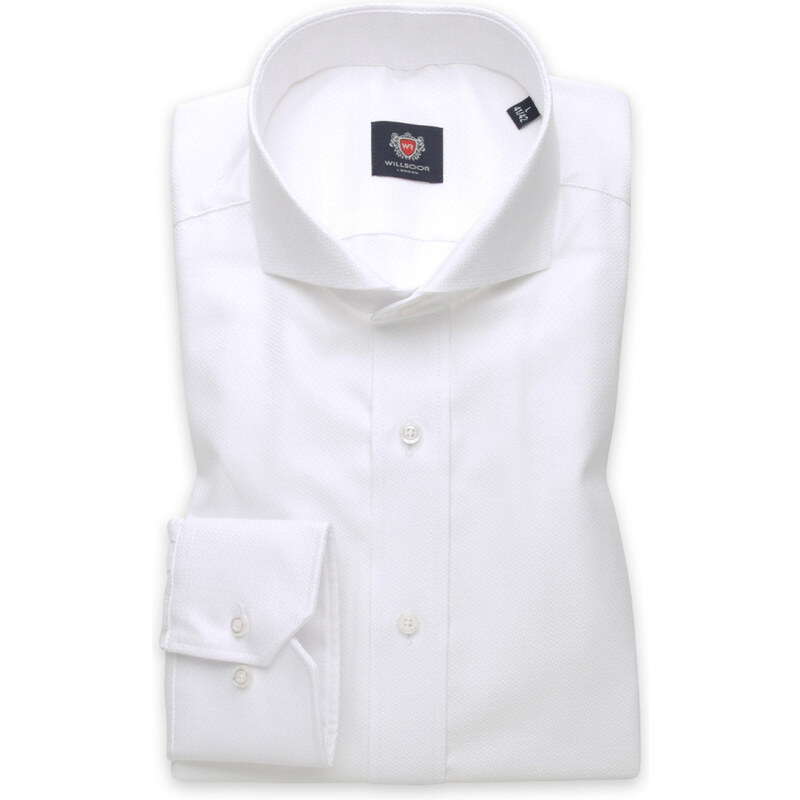 Willsoor Elegantná pánska košelľa slim fit bielej farby s jemným vzorom 14712