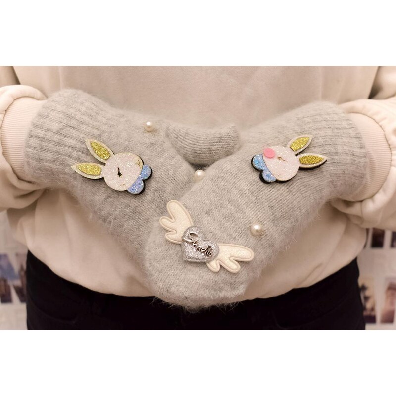 AURA.VIA Dievčenské bezpalcové sivé mohérové rukavice RABIT 64446303