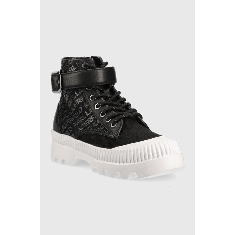 Členkové topánky Karl Lagerfeld TREKKA II dámske, čierna farba, na platforme, KL42546