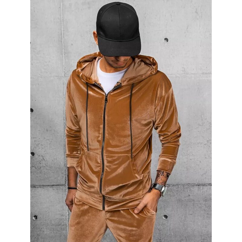 Buďchlap Kamelová velúrová mikina na zips 37296139