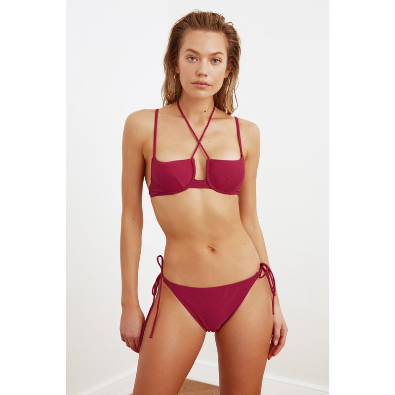 Trendyol Claret Red Bikini Bottoms With Tie Detailed 55091528