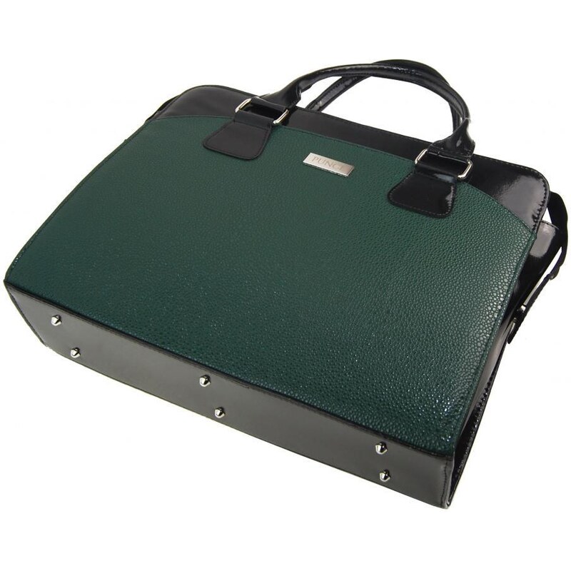 PUNCE LC-01 zelená lakovaná dámska kabelka pre notebook do 15.6 palca