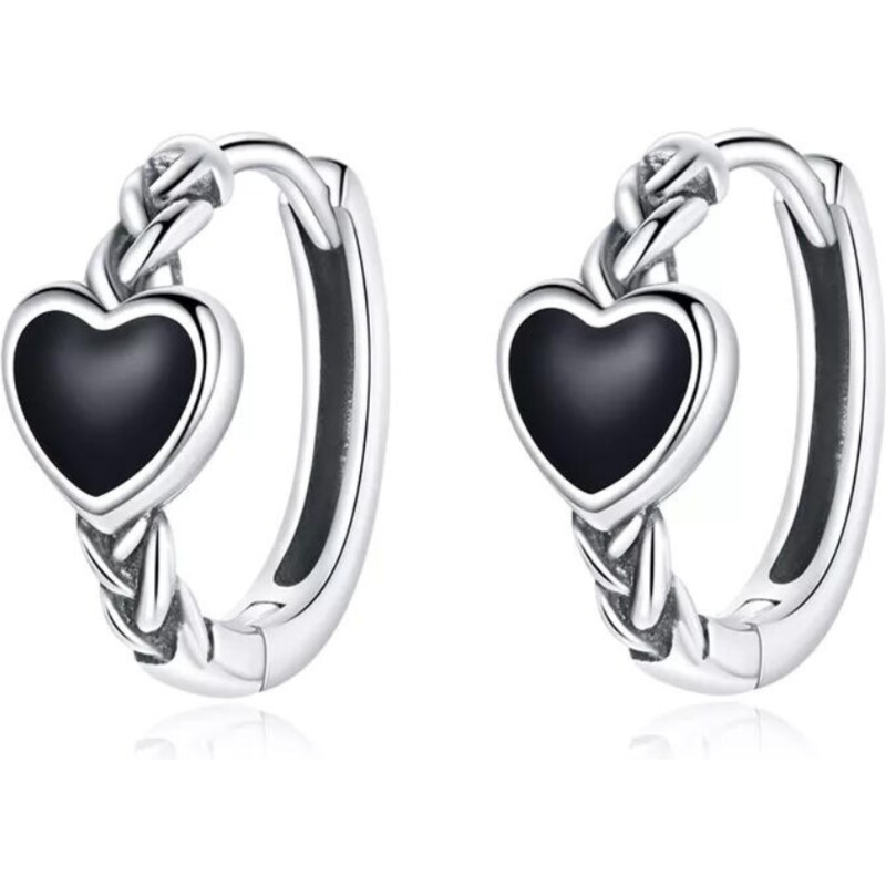 Olivie Strieborné náušnice ČIERNE SRDCE 7204 37665707