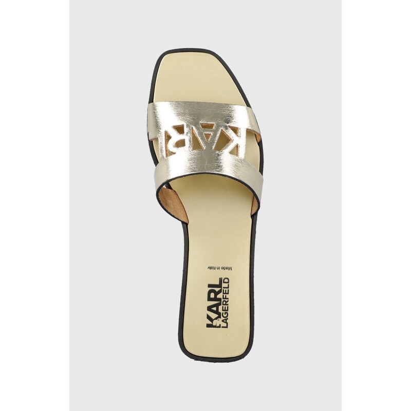 Kožené šľapky Karl Lagerfeld SKOOT II dámske, zlatá farba, KL80406