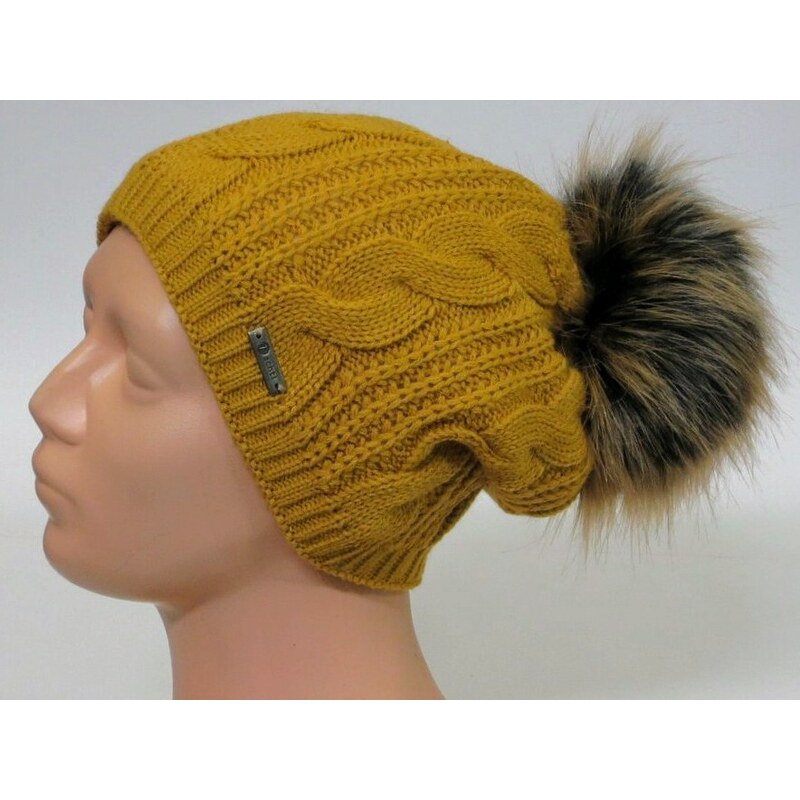 Achti Dámska čiapka s kožušinkou- horčicová 24431714
