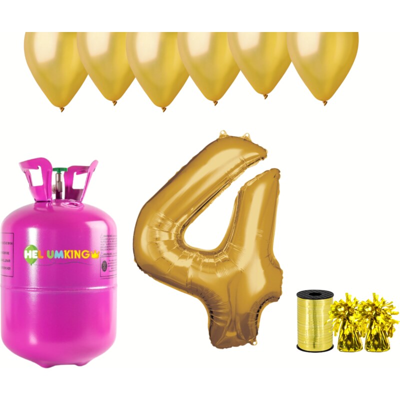 HeliumKing Hélium párty set na 4. narodeniny so zlatými balónmi