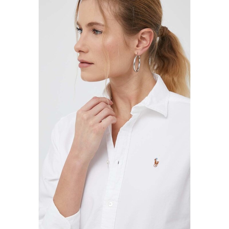 Bavlnená košeľa Polo Ralph Lauren dámska,biela farba,regular,s klasickým golierom,211891377