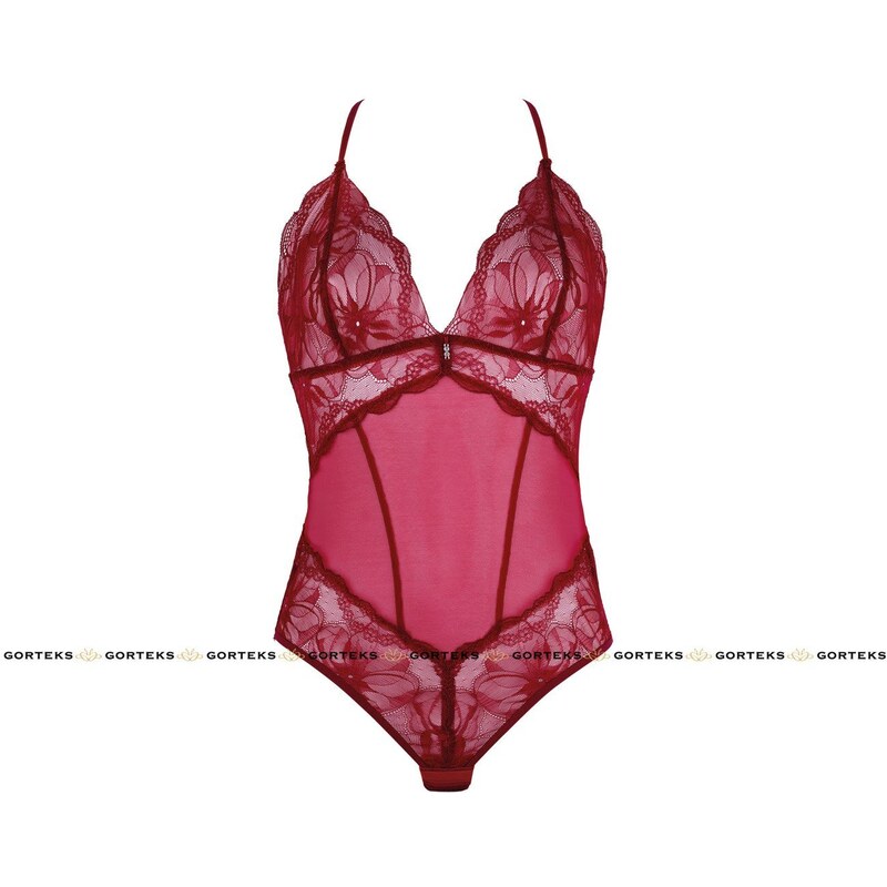 Gorteks Women's Lace Sensual Bodysuit Charlize - Burgundy