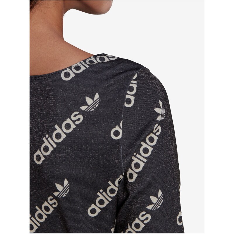 Black Womens Patterned Shortened T-Shirt adidas Originals - Women