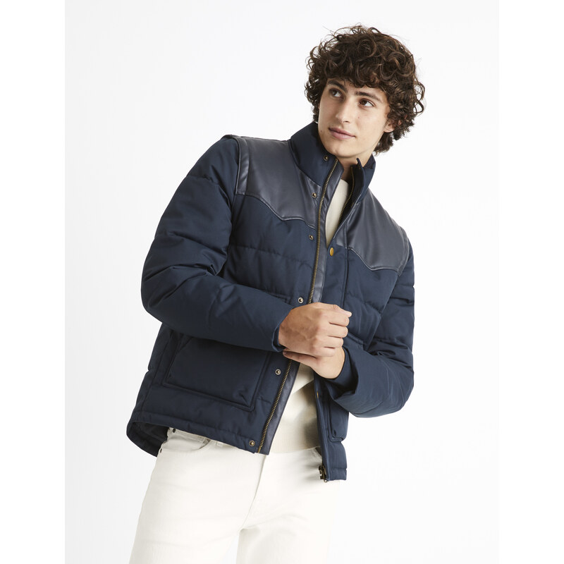 Tmavomodrá pánska prešívaná zimná bunda s odopínacími rukávmi Celio 50496249