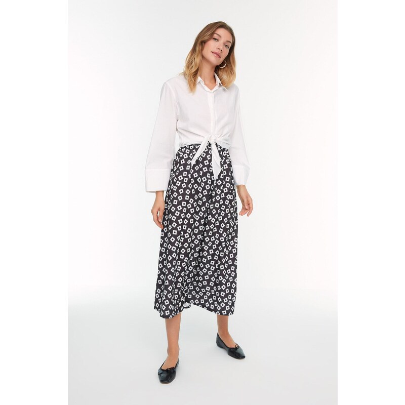 Trendyol Black and White Patterned Knitted Scuba Crepe Skirt