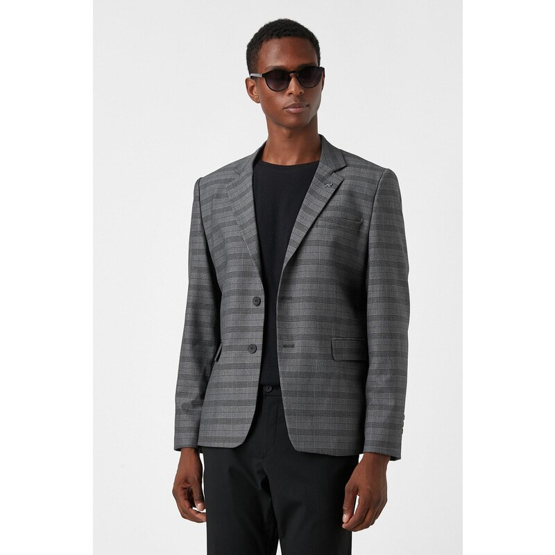 Koton Men's Gray Plaid Jacket