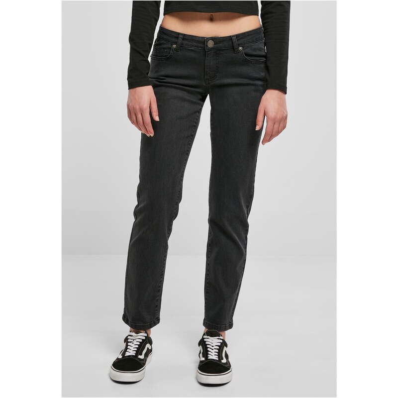 Urban Classics Womens Straight Denim Low-Waisted Pants - Black 50670502