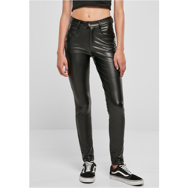 Urban Classics Womens mid-waisted synthetic leather trousers black 50658066