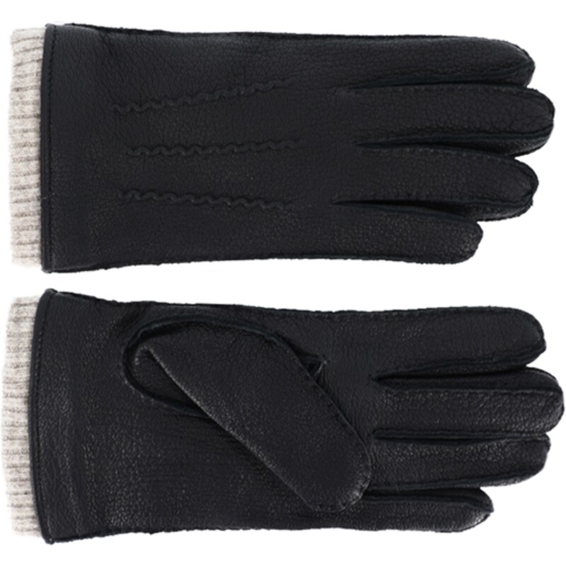 Fiebig - Headwear since 1903 Pánske čierne ručne šité kožené rukavice z jelenia kože - vlnená podšívka - Fiebig