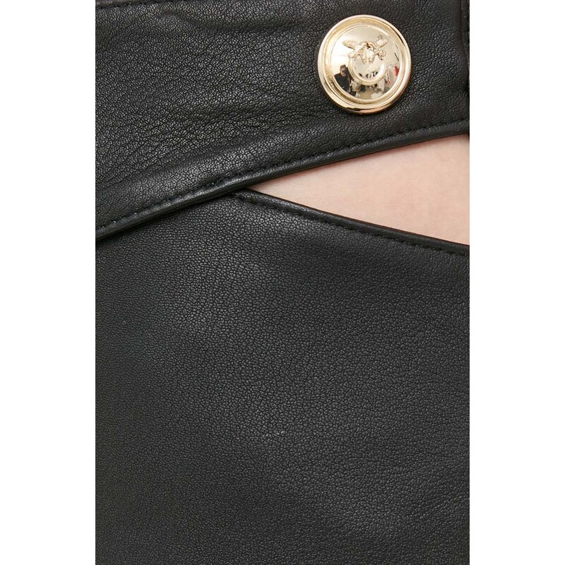 Kožená sukňa Pinko čierna farba, mini, rovný strih