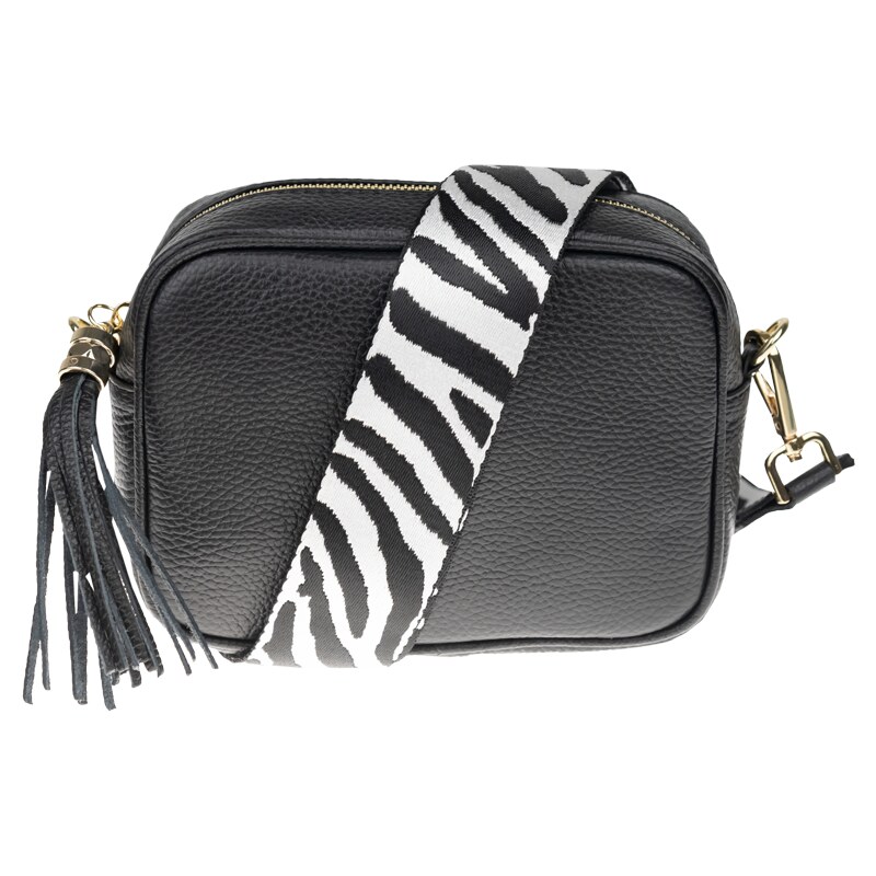 Čierna kožená talianska crossbody kabelka Bala Nera s prídavným pruhom 37491707