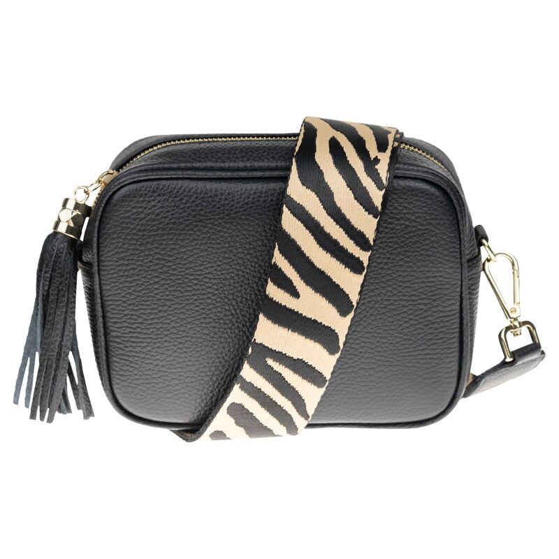 Čierna kožená talianska crossbody kabelka Bala Nera s prídavným pruhom 37493318