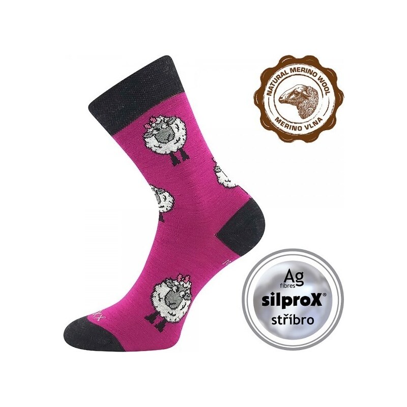 VLNENKA teplé veselé merino ponožky VoXX Fuchsia 35-38 1 pár 37493765