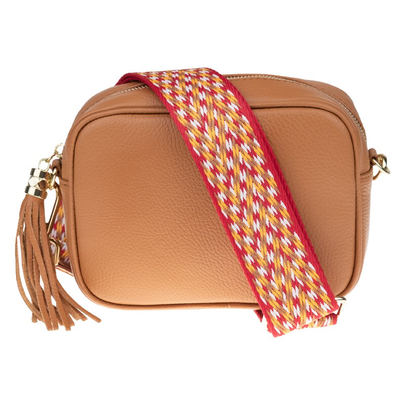 Camel kožená talianska crossbody kabelka Bala Camel s prídavným pruhom 37505001