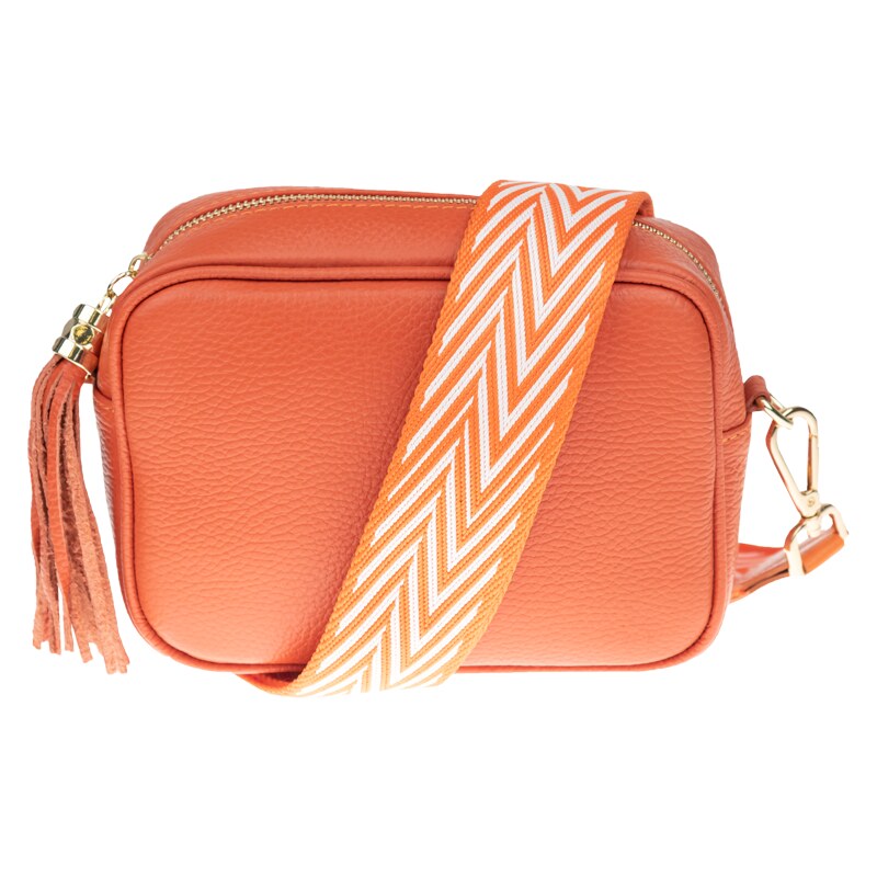 Oranžová kožená talianska crossbody kabelka Bala Arancione s prídavným 37505003