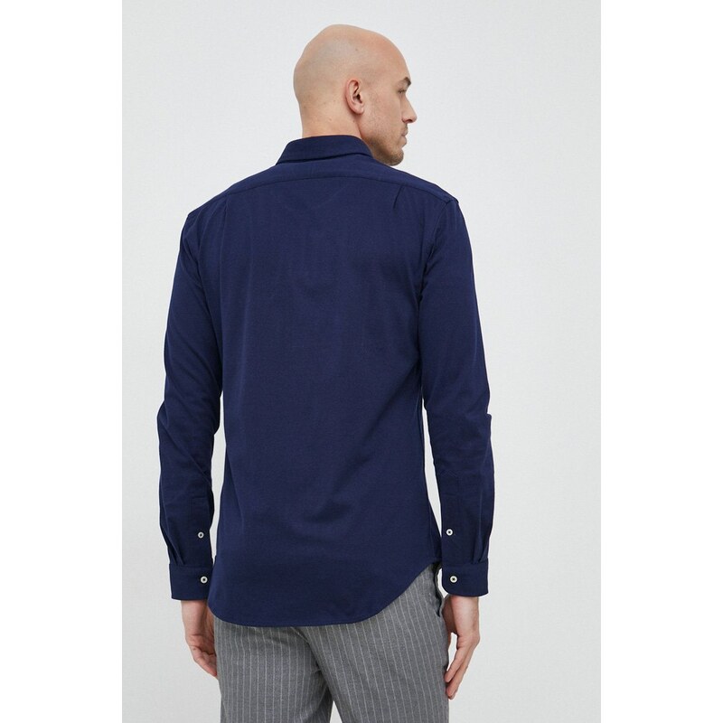 Bavlnená košeľa Polo Ralph Lauren pánska, tmavomodrá farba, regular, s klasickým golierom