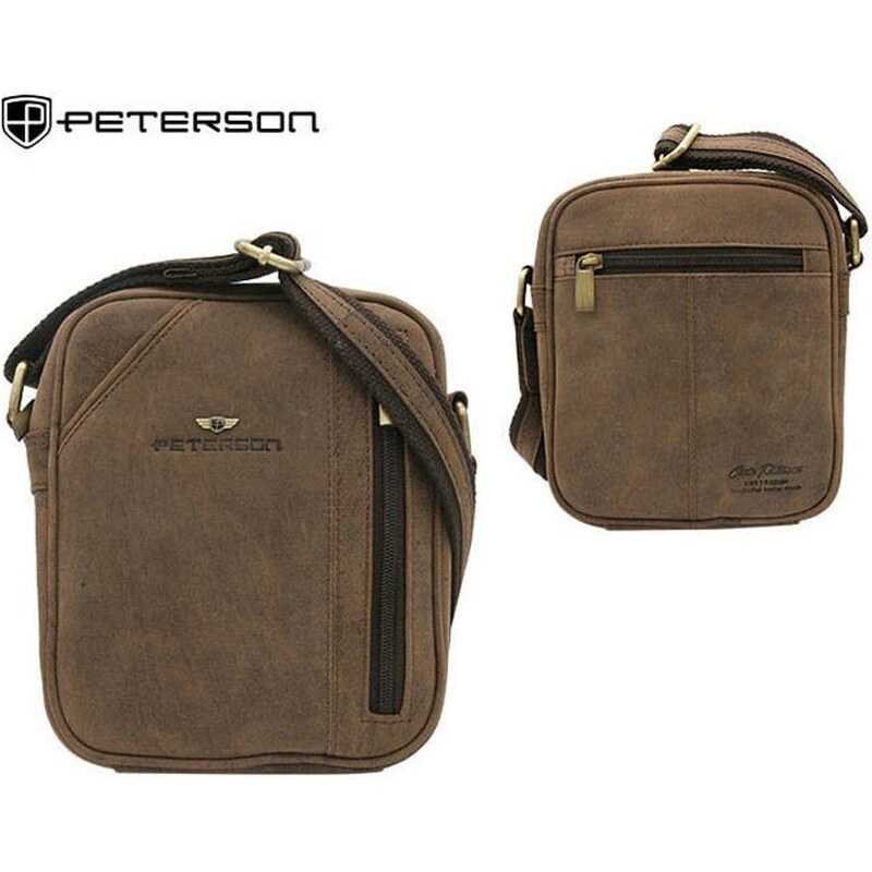 Moderná tmavo hnedá kožená taška Peterson
