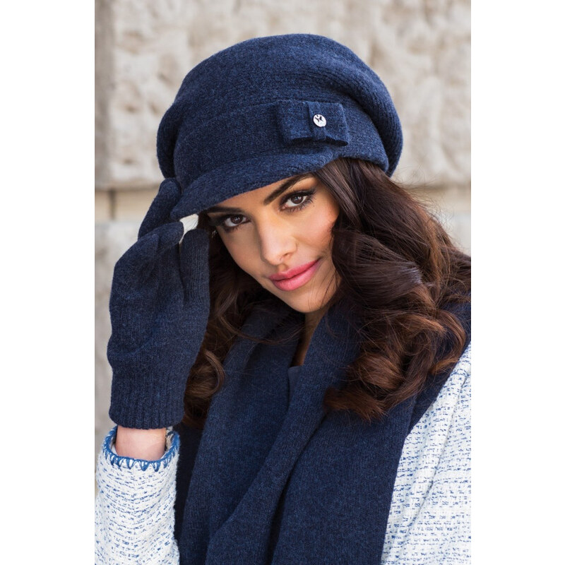 Kamea Tmavomodrá dámska elegantná čiapka na zimu so šiltom baretka 37592930