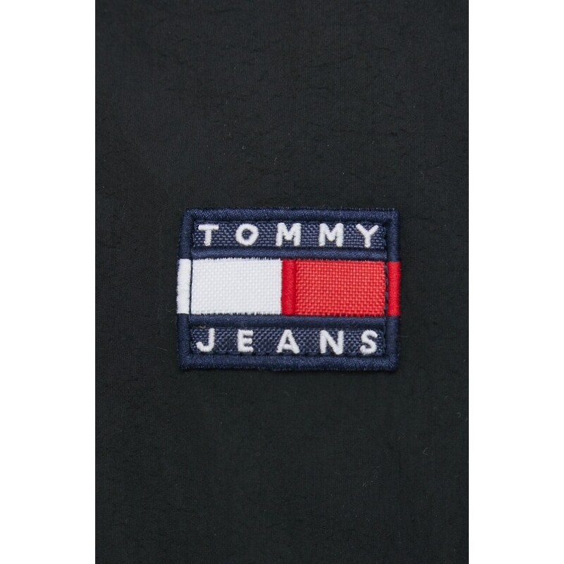 Bunda Tommy Jeans dámska, čierna farba, prechodná