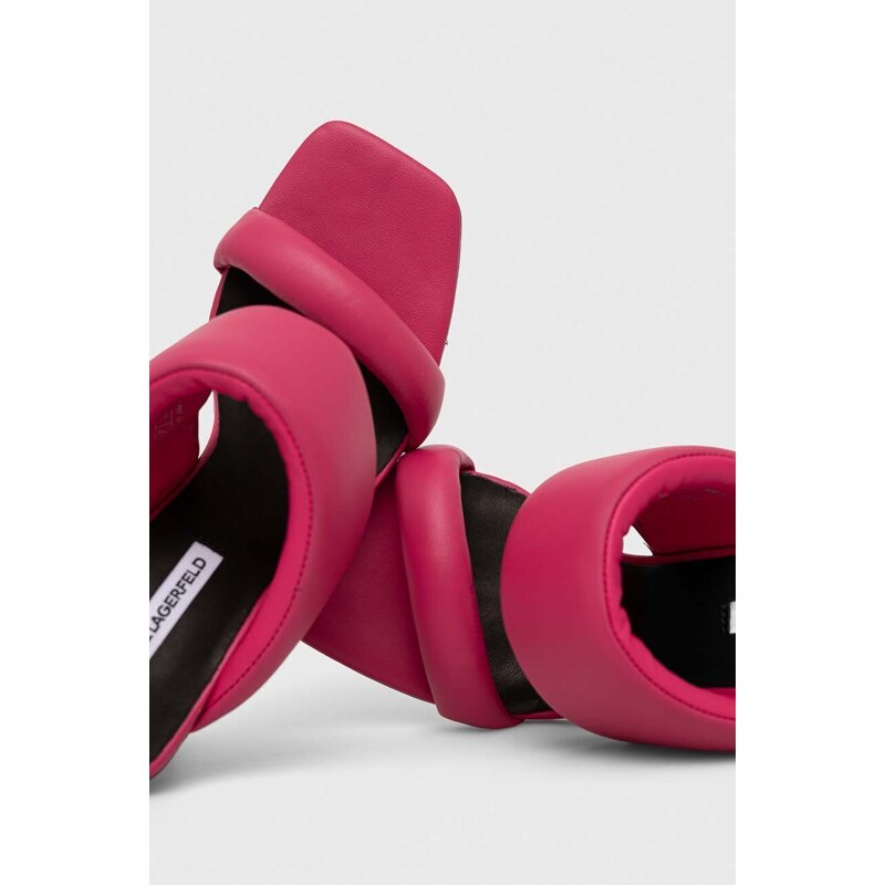 Kožené šľapky Karl Lagerfeld IKON HEEL dámske, ružová farba, na podpätku, KL39005