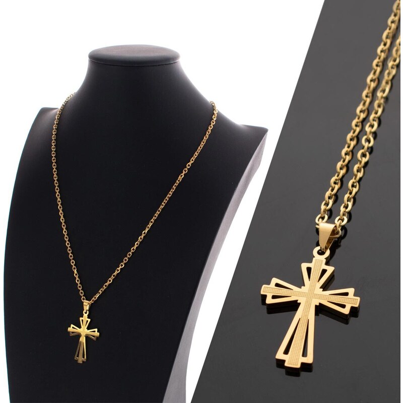 CITY STORM Retiazka s príveskom z kríž z chirurgickej ocele - zlatý 66889384